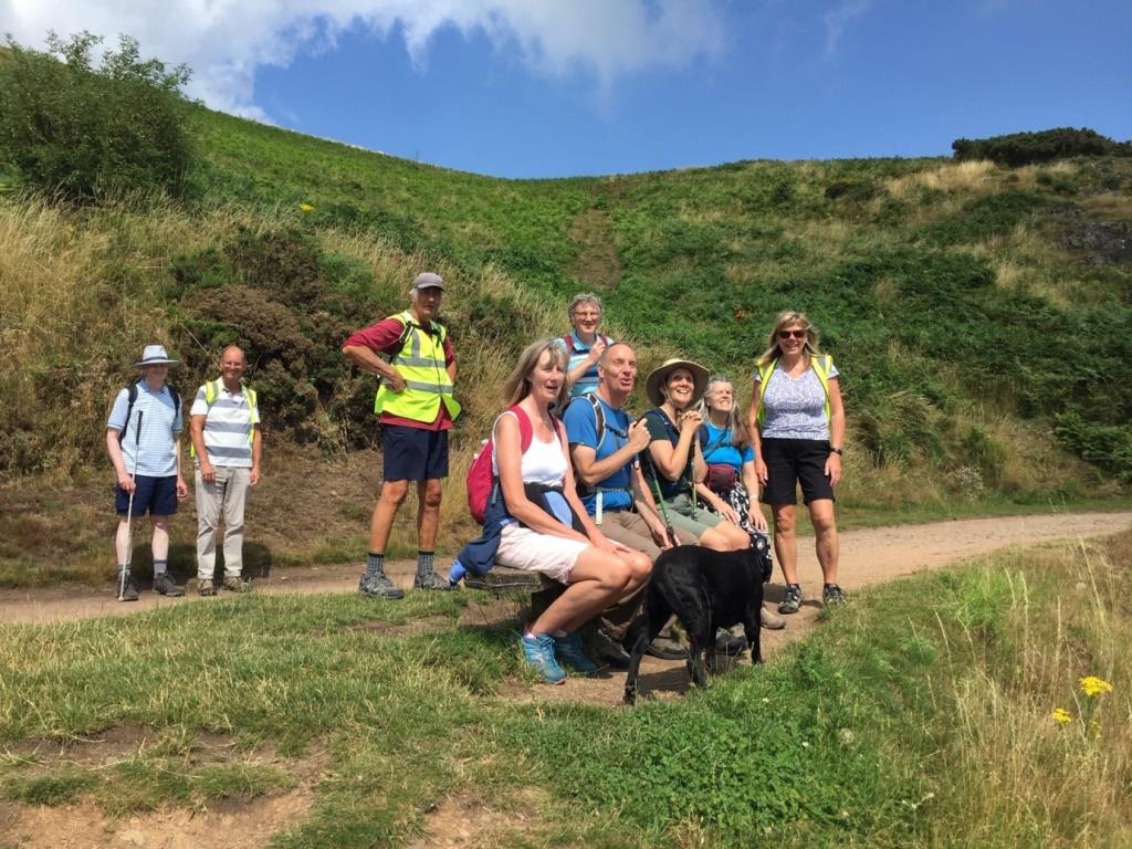 Dee and a group of walkers take a break on the hills